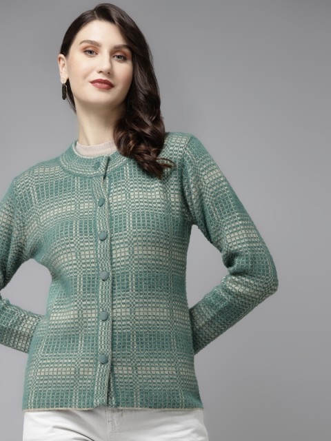 

Cayman Women Green & Beige Woven Design Cardigan