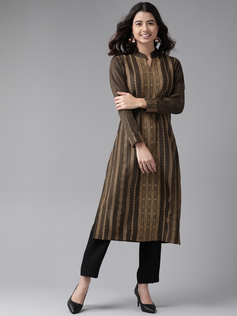 

Cayman Women Coffee Brown Woven Design Woollen Kurta