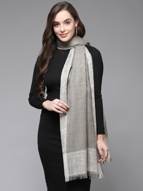

Cayman Women Grey & Off White Ethnic Motifs Woven Design Shawl