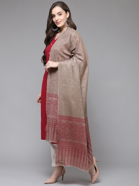 

Cayman Women Beige & Red Woollen Woven Design Shawl