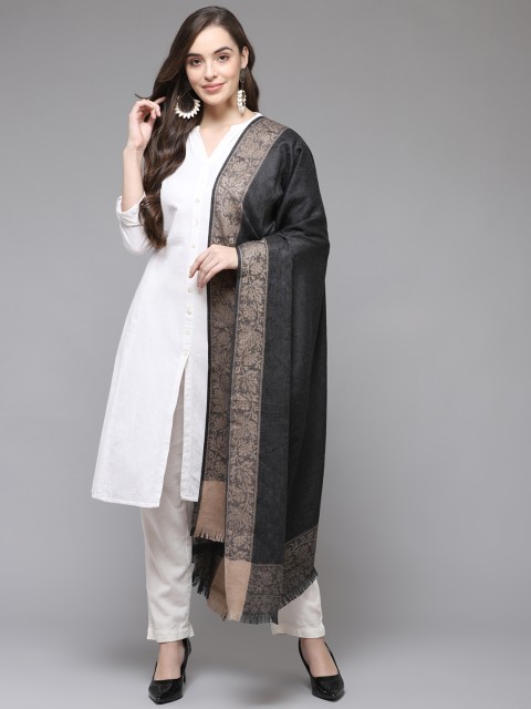 

Cayman Women Charcoal Grey & Beige Woollen Woven-Design Shawl