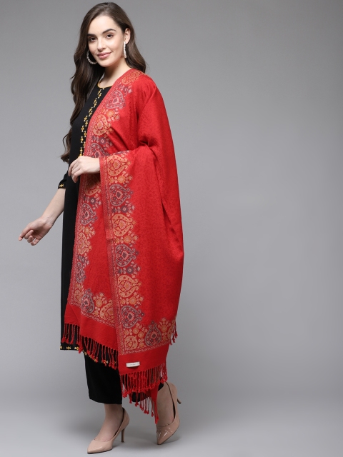 

Cayman Women Red Ethnic Motifs Woven Design Shawl