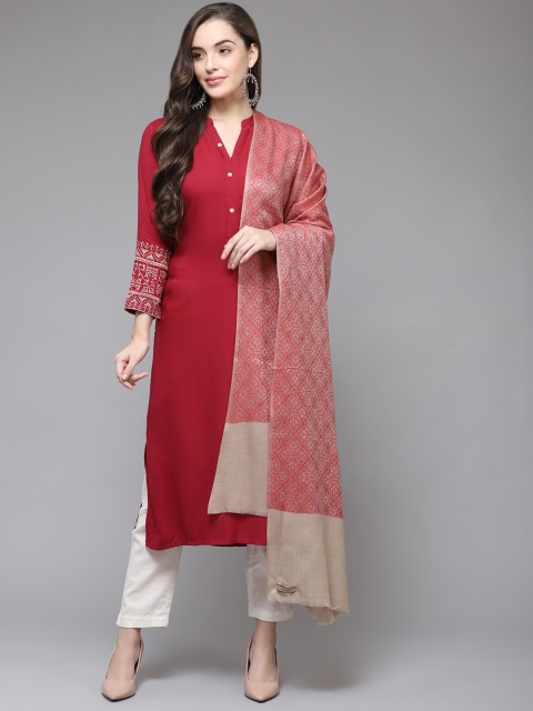 

Cayman Women Red & Beige Woollen Woven Design Shawl