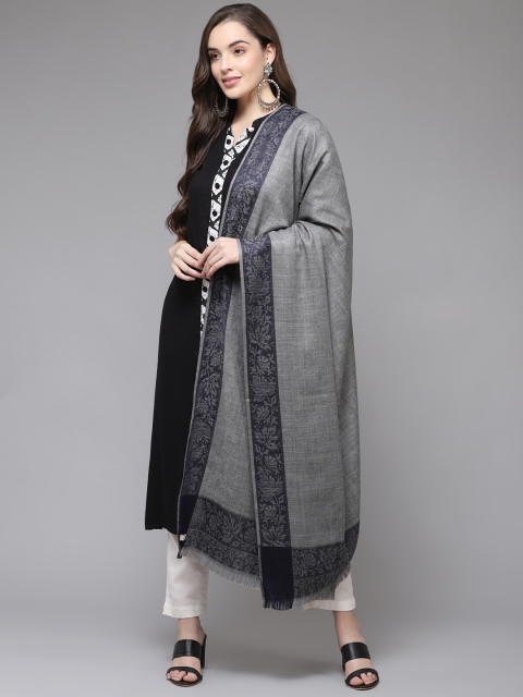 

Cayman Women Grey & Navy Blue Woollen Woven Design Shawl