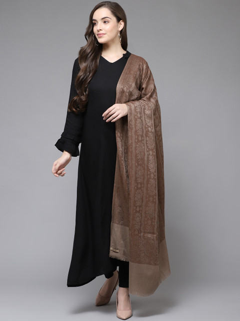 

Cayman Women Brown & Beige Woollen Woven Design Shawl