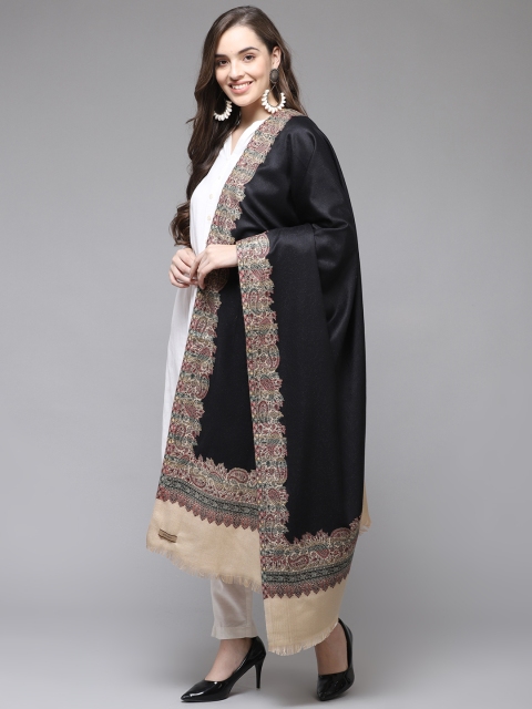 

Cayman Women Black & Beige Woollen Woven Design Shawl