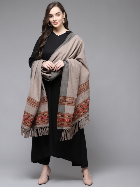 

Cayman Women Beige & Red Woollen Woven Design Shawl