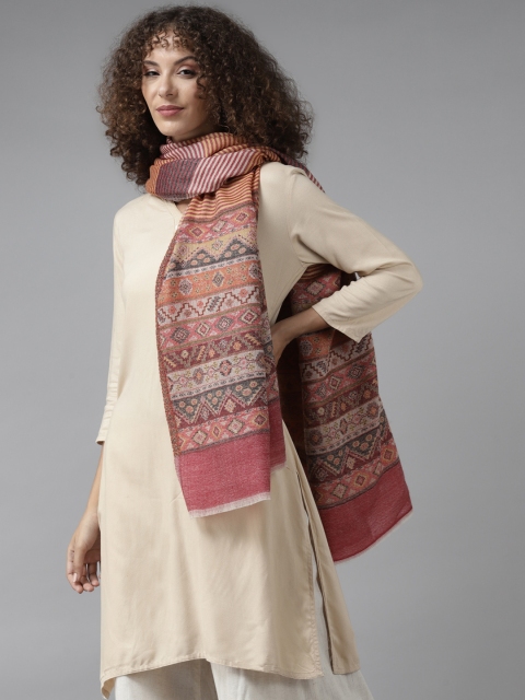 

Cayman Women Pink & Beige Woven Design Stole