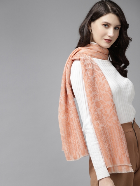 

Cayman Women Peach-Coloured Woven Design Stole