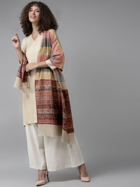 

Cayman Women Beige & Pink Woven Design Stole