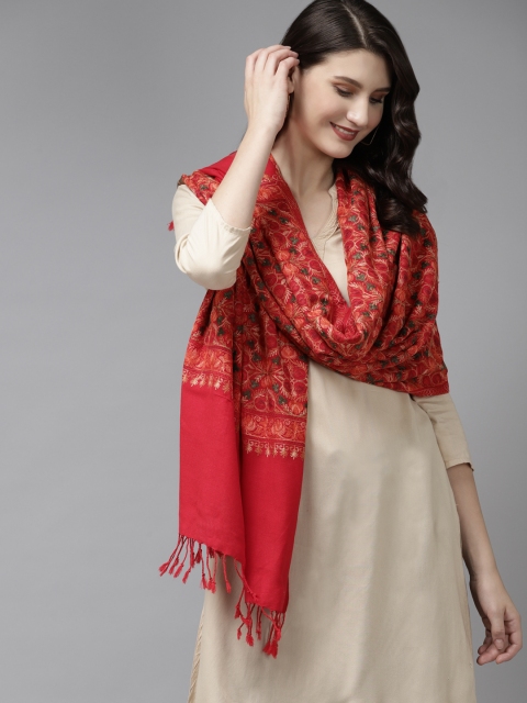 

Cayman Women Red & Beige Embroidered Stole