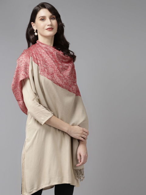 

Cayman Women Pink & Beige Woven Design Stole