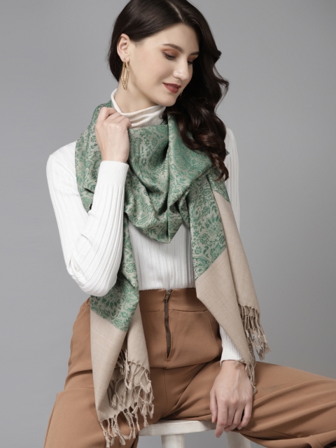 

Cayman Women Green & Beige Woven Design Stole