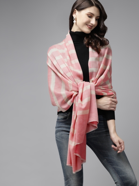 

Cayman Women Coral Pink & Beige Striped Stole