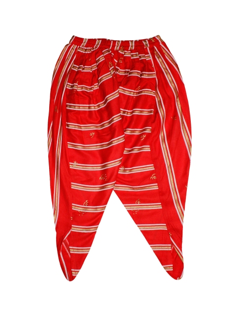 

KiddoPanti Girls Red & Gold-Coloured Striped Dhoti Pants