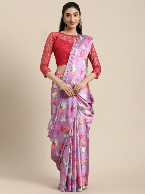 

Mitera Lavender & Pink Floral Satin Saree