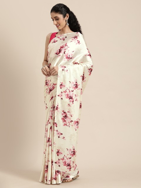 

Mitera Yellow & Red Floral Satin Saree