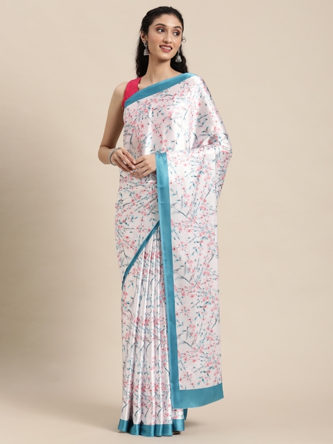 

Blissta Off White & Blue Floral Satin Saree