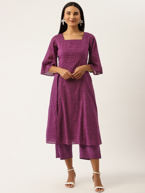 

Ancestry Women Purple Bandhani Printed Flared Sleeves Kurta