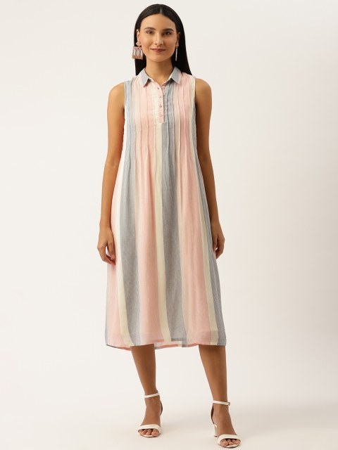 

Ancestry Peach-Coloured & Black Striped A-Line Midi Dress