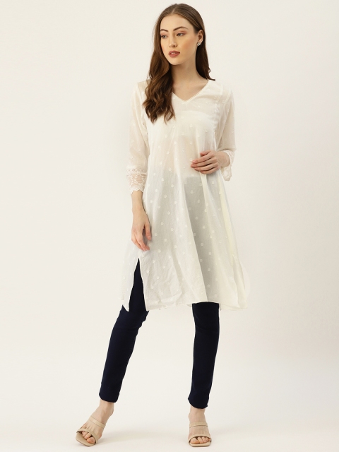 

Ancestry Women Off White Embroidered Thread Work Kurta