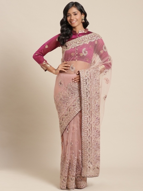 

Chhabra 555 Mauve & Purple Paisley Aari Work Heavy Work Saree