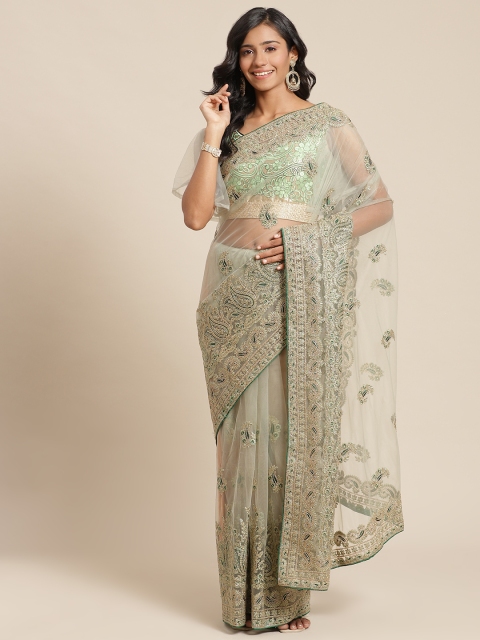 

Chhabra 555 Green & Golden Paisley Embroidered Aari Work Saree