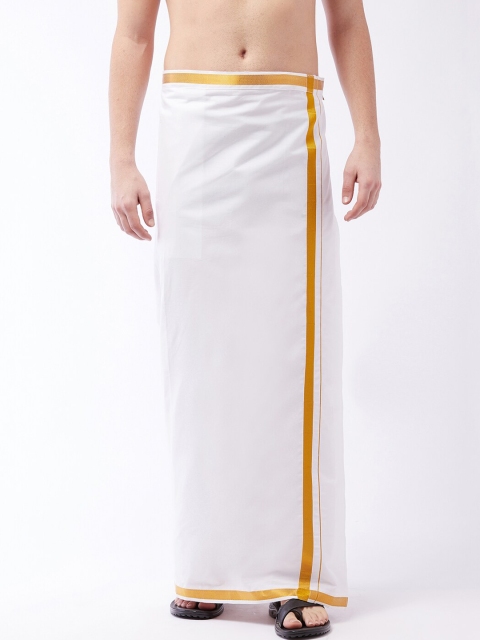 

VASTRAMAY Men White Solid Pure Cotton Dhoti With Border