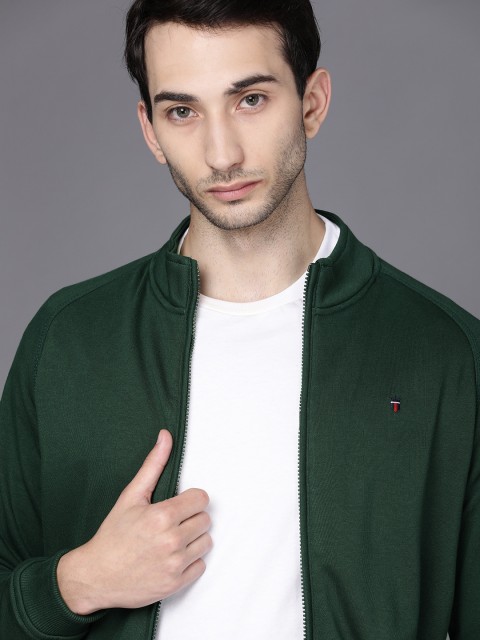 

Louis Philippe Jeans Men Green Solid Front Open Sweatshirt
