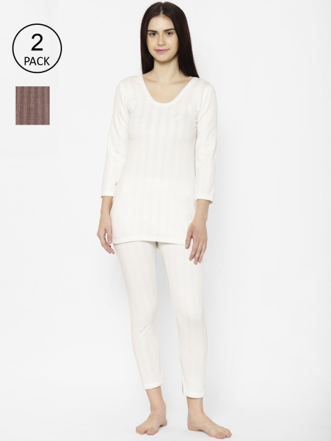 

VIMAL JONNEY Women Pack Of 2 Striped Thermal Set, White