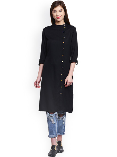 

PANIT Women Black Solid Straight Kurta