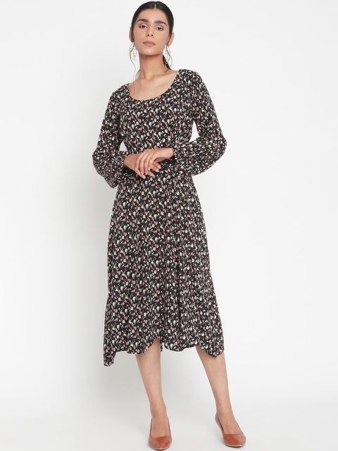 

The Vanca Women Black & White Floral Midi Dress