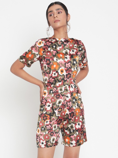 

The Vanca Olive Green & Multicoloured Printed Basic Jumpsuit