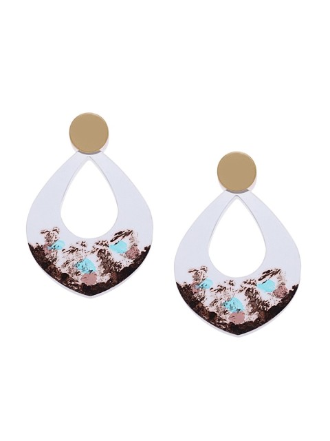 

Blisscovered White & Gold-Toned Contemporary Drop Earrings