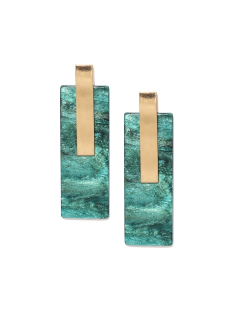 

Blisscovered Green & Gold-Toned Contemporary Drop Earrings