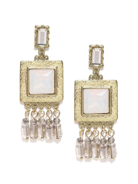 

Blisscovered White & Gold-Toned Contemporary Drop Earrings