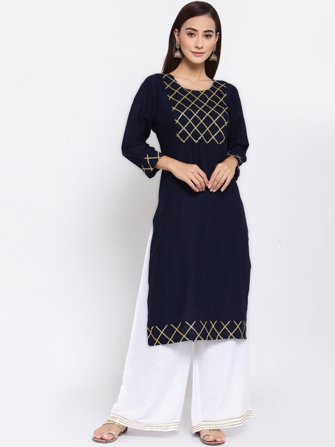 

FERANOID Women Navy Blue & White Kurta with Palazzo