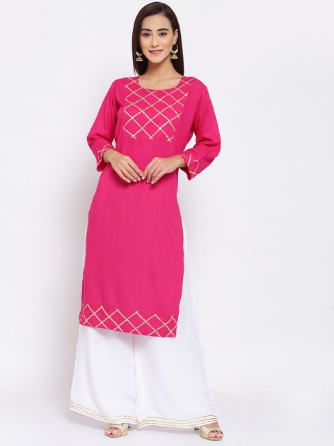 

FERANOID Women Pink & White Kurta with Palazzo