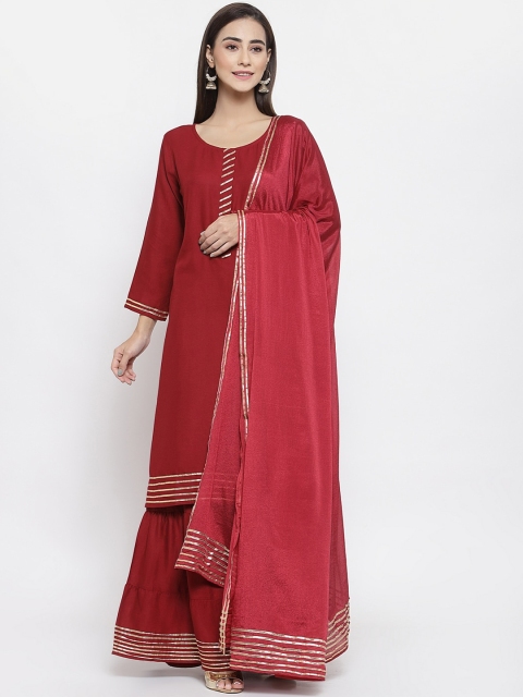 

FERANOID Women Red Gotta Work Kurta with Sharara & Dupatta