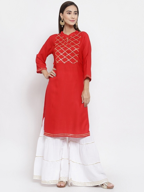 

FERANOID Women Red & White Gotta Work Kurta with Sharara