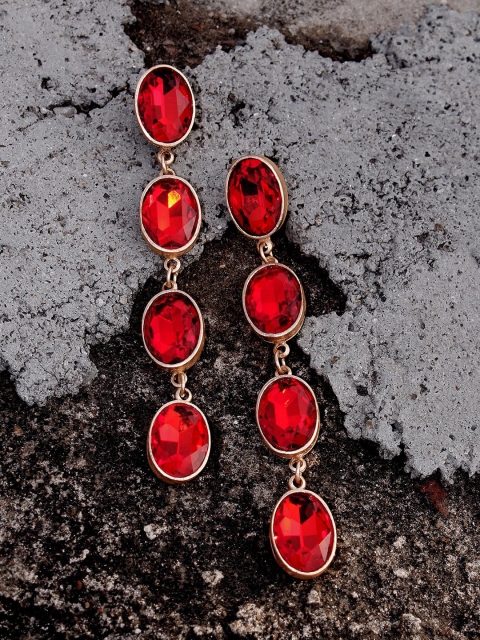 

Bellofox Red & Gold-Toned Gold-Plated Contemporary Drop Earrings