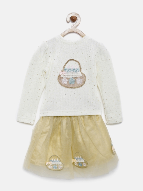

Peppermint Girls Off-White & Beige Printed Clothing Set