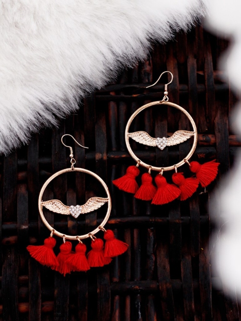 

Bellofox Red & Gold-Toned Contemporary Tasselled Drop Earrings