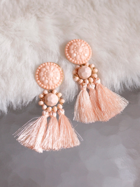 

Bellofox Peach-Coloured Contemporary Tasselled Drop Earrings