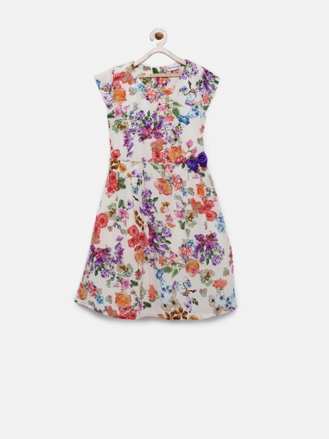 

Peppermint Girls Cream-Coloured Printed Fit & Flare Dress