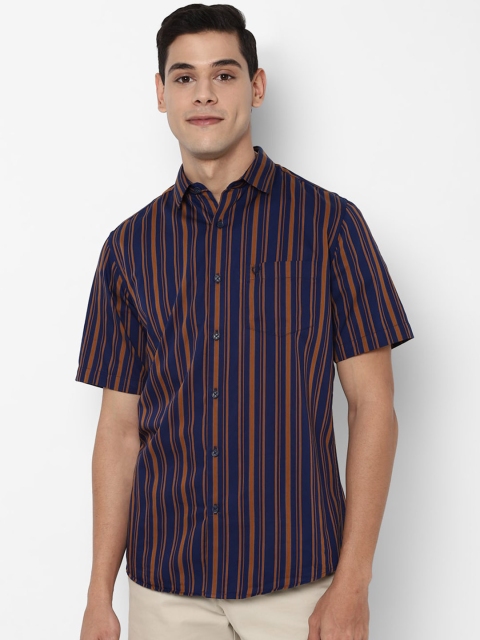 

Allen Solly Men Navy Blue & Rust Slim Fit Opaque Striped Cotton Casual Shirt