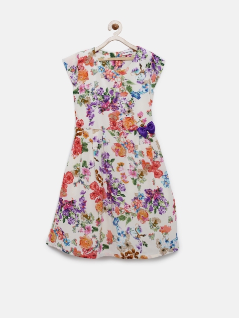 

Peppermint Girls Cream-Coloured Printed Fit & Flare Dress