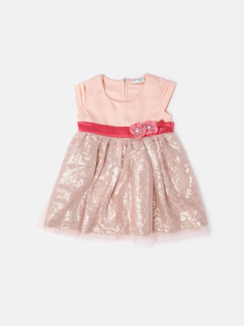 

Peppermint Girls Peach-Coloured Sequinned Fit & Flare Dress