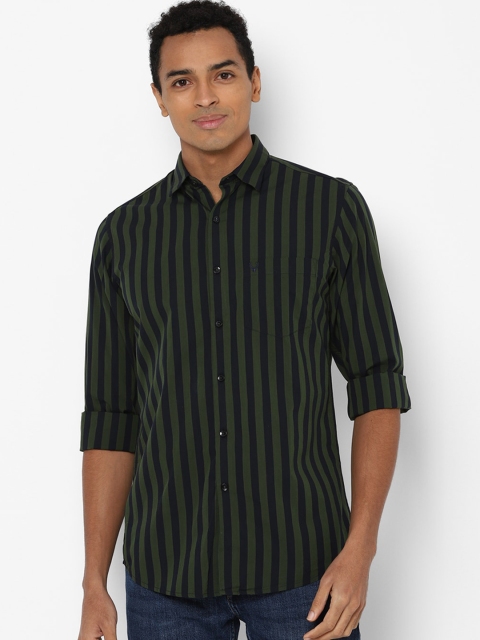 

Allen Solly Men Green & Black Slim Fit Opaque Striped Cotton Casual Shirt