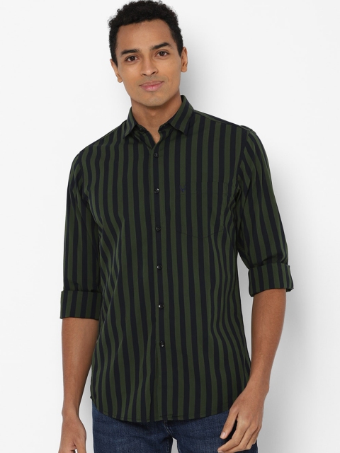 

Allen Solly Men Green & Black Slim Fit Striped Pure Cotton Casual Shirt